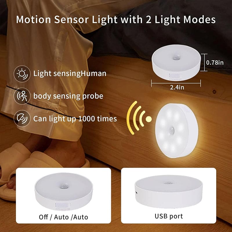 2 Pc LED Motion Sensor Light Night USB Rechargeable - SHOP FAST